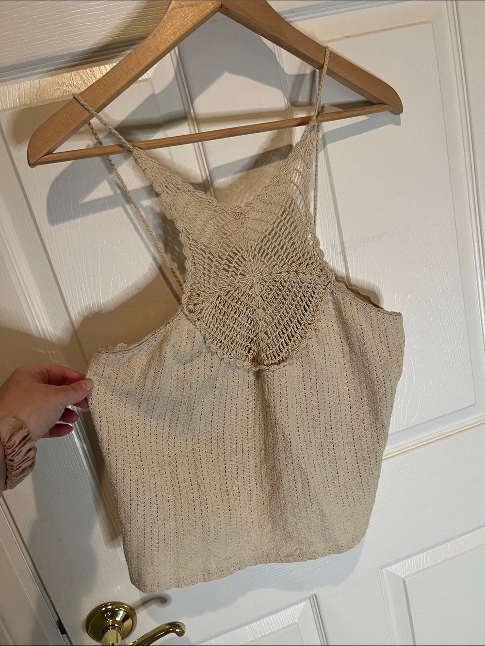 Crochet-Back Knit Tank Top - Cream